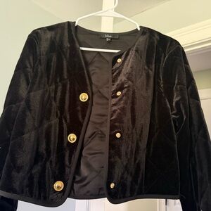 Lulu's Black Quilted Velvet Blazer with Gold Buttons